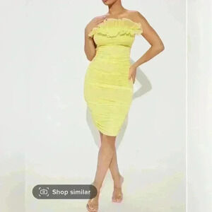 NWT yellow fashion nova Sunday brunch Ruched Midi Dress sz medium M